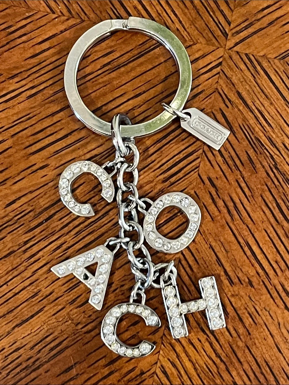 Coach Signature Crystal Letter Silver Key Chain Fob Purse Charm